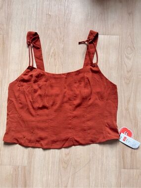 NWT Cider rust orange smocked corset top, adjustable length tie straps, sz 4x